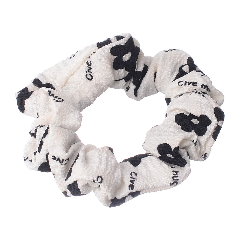 A set of hair scrunchies for women, 2 pieces, patterned with flowers, black*white