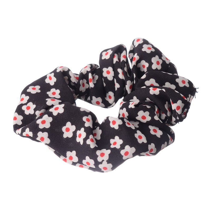 A set of hair scrunchies for women, 2 pieces, patterned with small flowers, brown*white