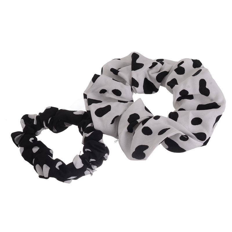 A set of hair scrunchies for women, 2 patterned pieces, white*black