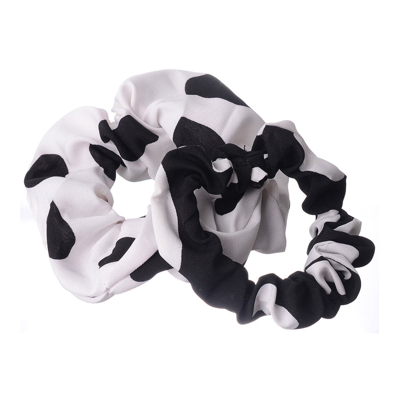 A set of hair scrunchies for women, 2 pieces, patterned in circles, white*black