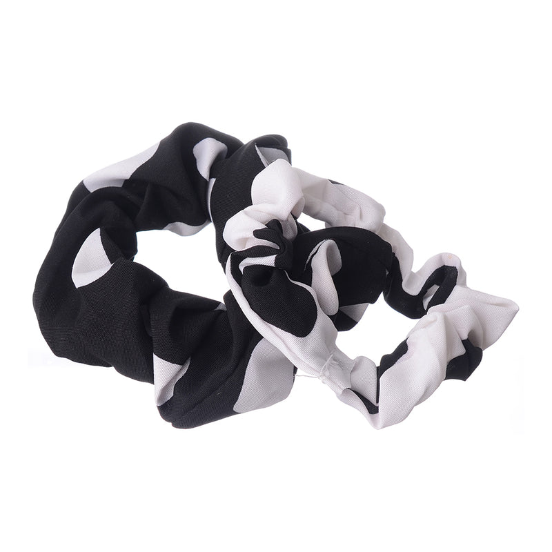 A set of hair scrunchies for women, 2 pieces, patterned in circles, black*white