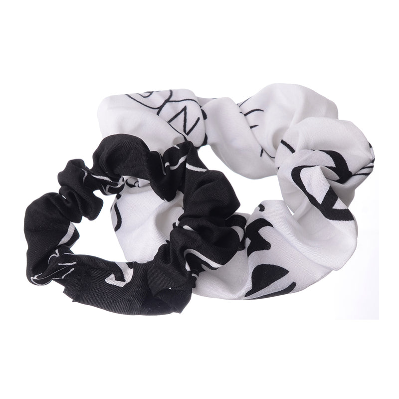 A set of hair scrunchies for women, 2 pieces, engraved with letters, white*black