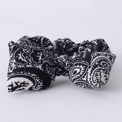 Women's fabric elastic band, patterned bow shape, black