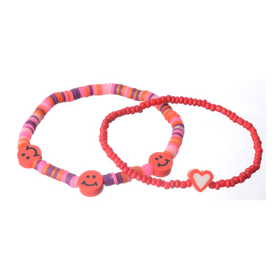 2 bracelets made of beads and rubber (heart and smile)