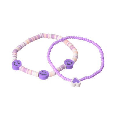 2 bracelets made of beads and rubber (heart and smile)