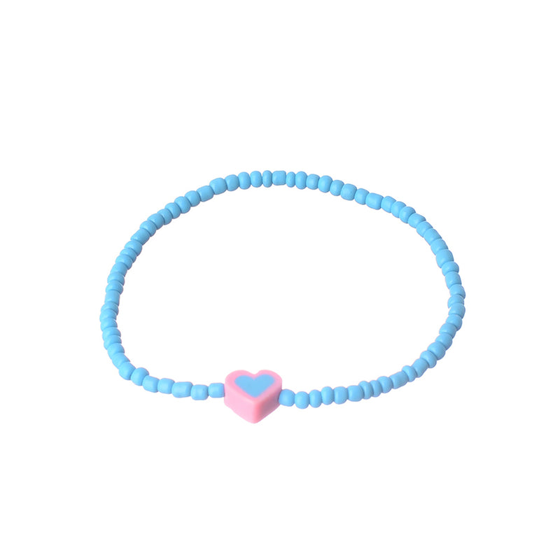 2 bracelets made of beads and rubber (heart and smile)