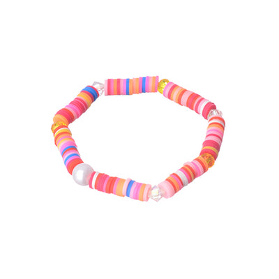 2 elastic bracelets made of multi-colored beads and rubber