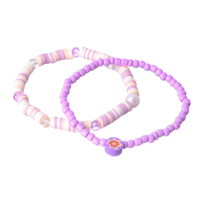 2 elastic bracelets made of multi-colored beads and rubber