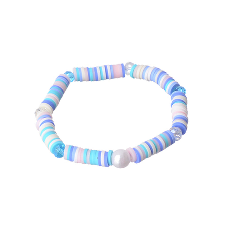 2 elastic bracelets made of multi-colored beads and rubber