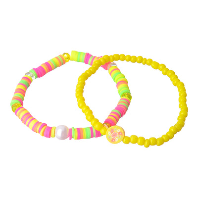 2 elastic bracelets made of multi-colored beads and rubber