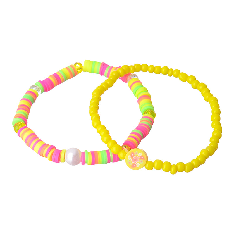 2 elastic bracelets made of multi-colored beads and rubber