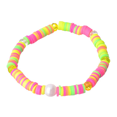 2 elastic bracelets made of multi-colored beads and rubber