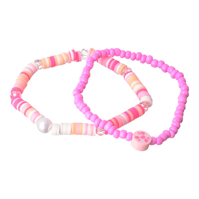 2 elastic bracelets made of multi-colored beads and rubber