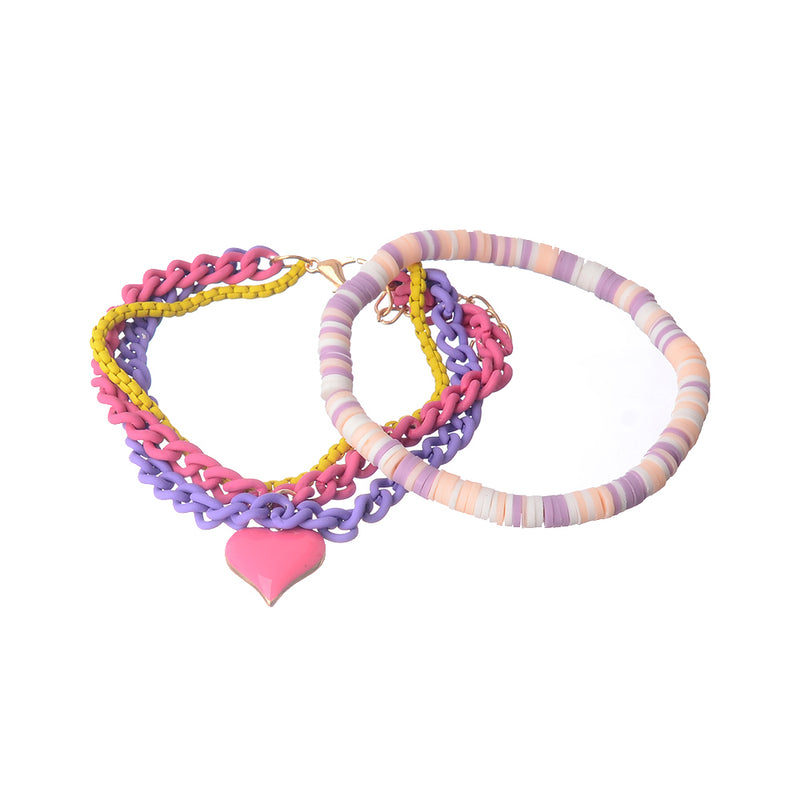 2 wrist bracelets for women with a heart pendant