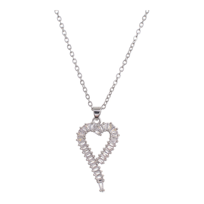 A thin chain with a heart pendant studded with silver lobes