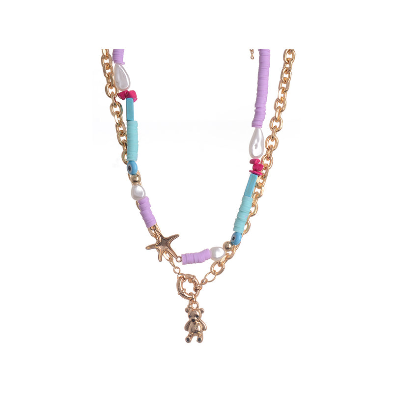 Multi-colored rapper necklace with star pendant + wide chain necklace