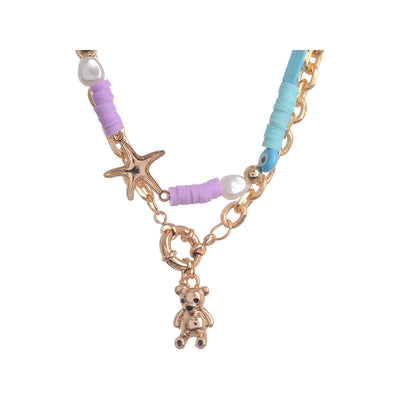 Multi-colored rapper necklace with star pendant + wide chain necklace