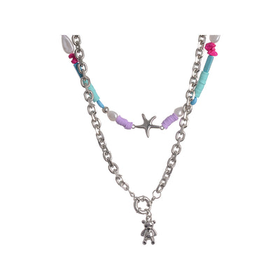 Multi-colored rapper necklace with star pendant + wide chain necklace