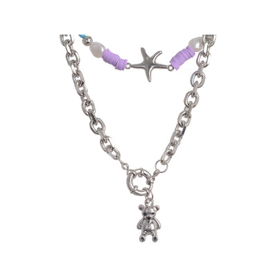 Multi-colored rapper necklace with star pendant + wide chain necklace