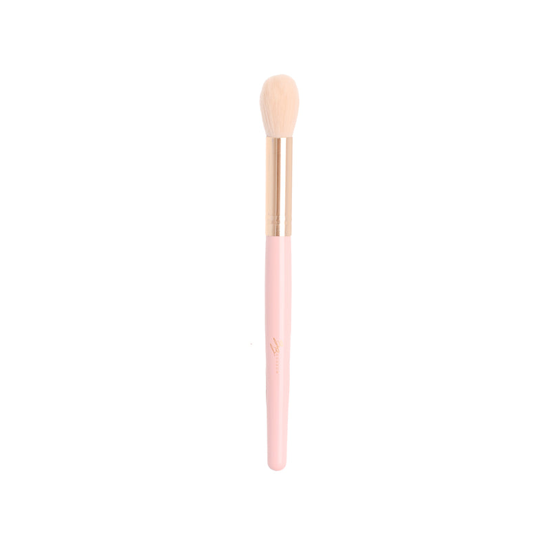 Makeup brush for distributing pink highlighter