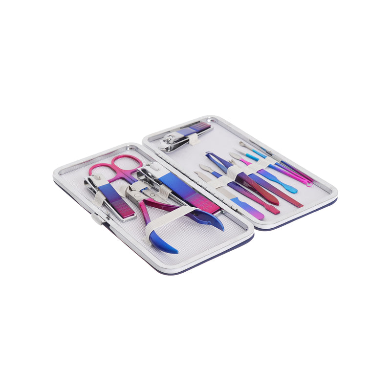 Nail care set, 12 pieces, blue*fuchsia