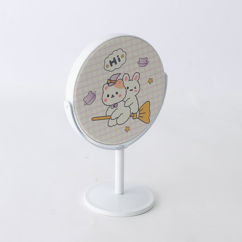 Small white stainless steel stand mirror, 11 cm