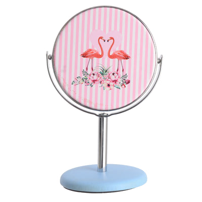 Small stand mirror, flamingo shape, blue*pink, 8 cm