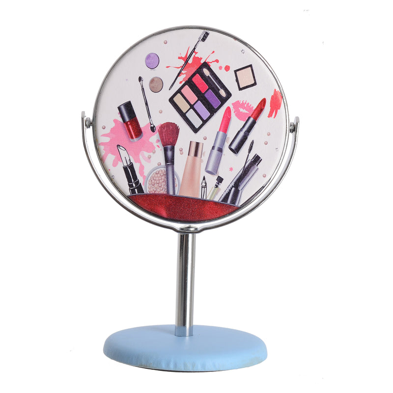 Small cosmetic stand mirror, blue*white, 8 cm