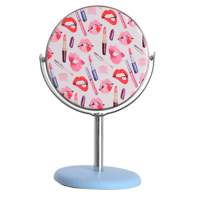 Small cosmetic stand mirror, blue*pink, 8 cm