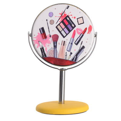 Small cosmetic stand mirror, yellow*white, 8 cm