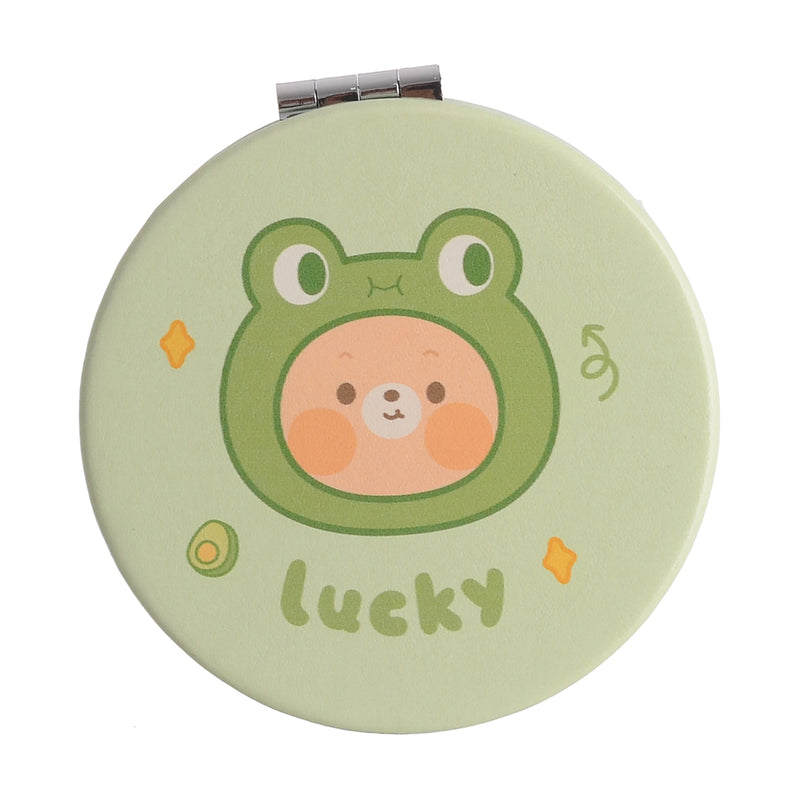 Small pocket mirror, 2×1, circular, light green frog shape, 8 cm