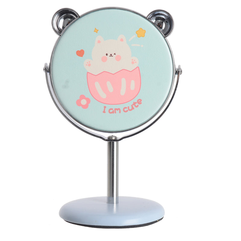 Small stand mirror, 8.5 cm, cat shape, blue*light green