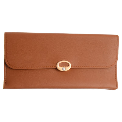 Women's leather wallet with multiple pockets, camel