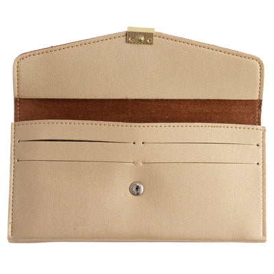 Women's leather wallet with a square lock