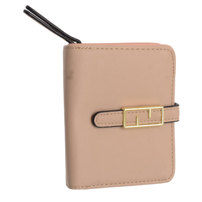 Women's leather wallet with a rectangular lock