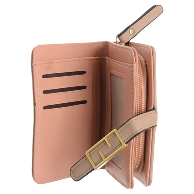 Women's leather wallet with a rectangular lock