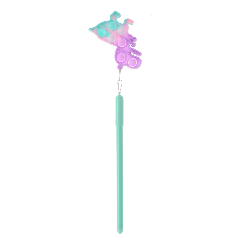 Blue gel poppet pen with a small dinosaur pendant