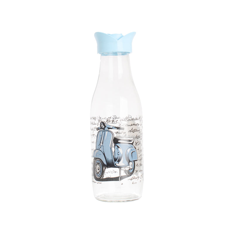 Round water and juice bottle with a brown plastic cap with a decorative design - (1000 ml)