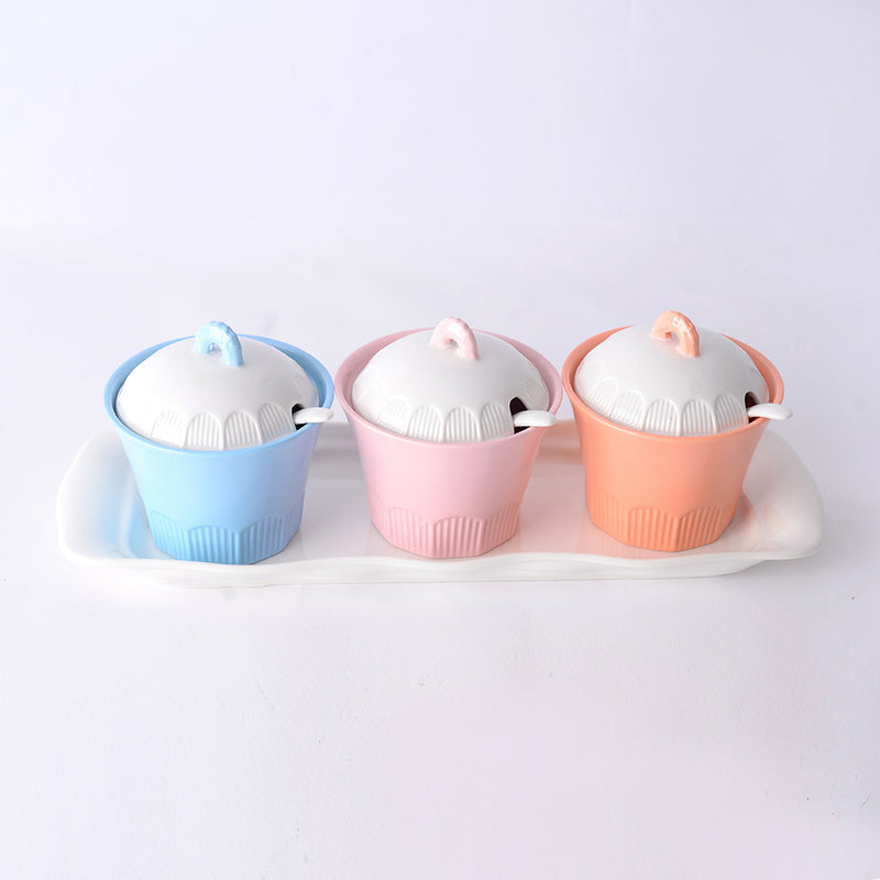 Porcelain seasoning set of 3 pieces in different colors