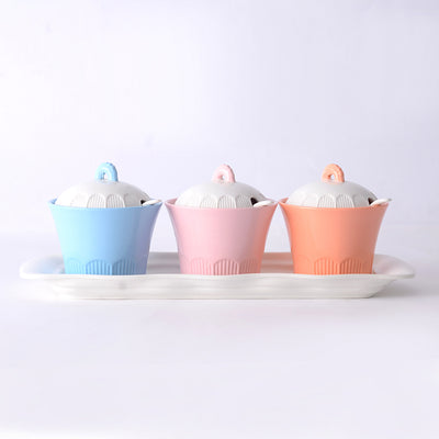 Porcelain seasoning set of 3 pieces in different colors