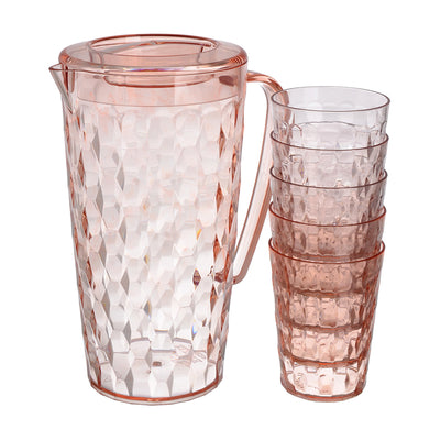 Crystal shaped plastic jug with 5 elite cups, 2 liter capacity