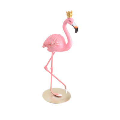 Pink flamingo figurine with decorative crown 20cm pink