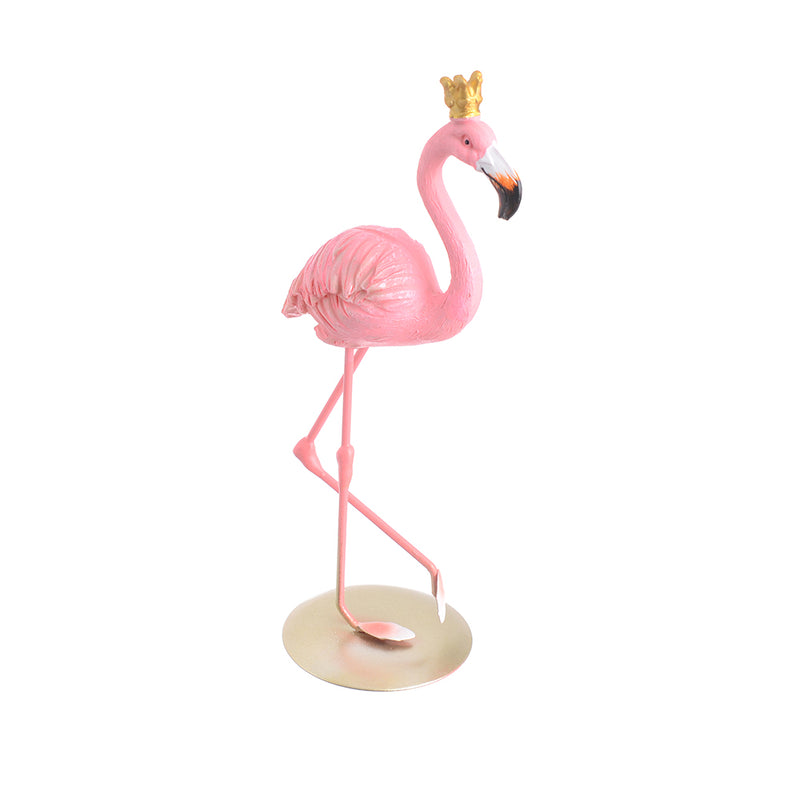 Pink flamingo figurine with decorative crown 20cm pink