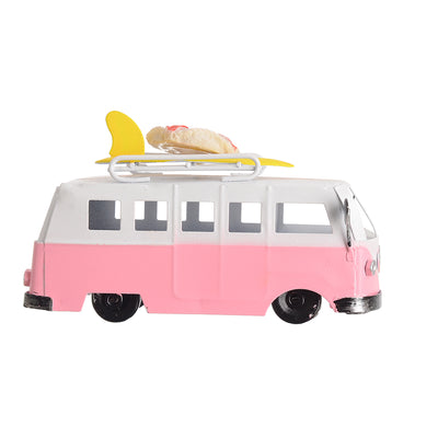 Decorative metal miniature bus model, 11*5.5 cm, white*pink