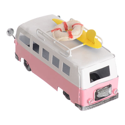 Decorative metal miniature bus model, 11*5.5 cm, white*pink