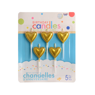 Birthday Candle Set 5 Pieces Heart Shape 9cm