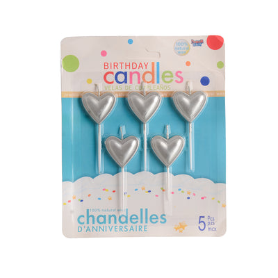 Birthday Candle Set 5 Pieces Heart Shape 9cm