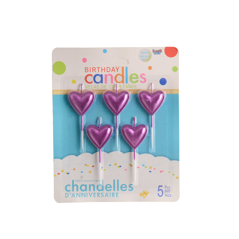 Birthday Candle Set 5 Pieces Heart Shape 9cm