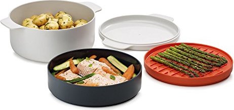 M-Cusin 4-Piece Stackable Microwave Cooking Set 45001 Beige*Gray*Orange