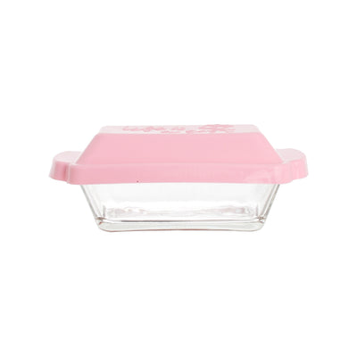 A small rectangular glass bowl with a plastic lid, 10.5*7.5 cm